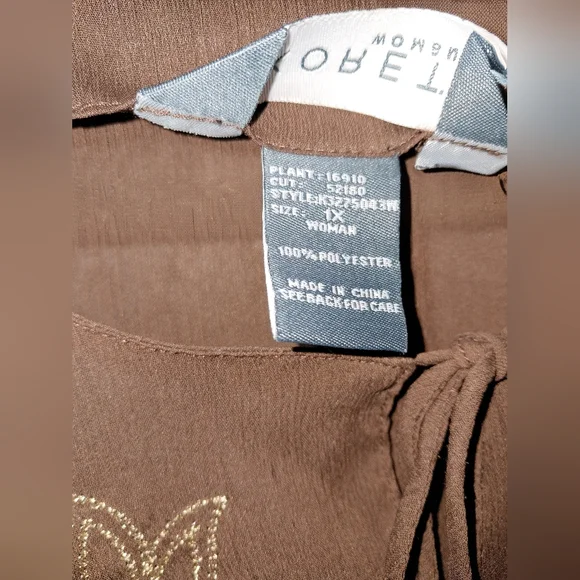 KORET WOMAN  BROWN SHEER with Goldtone Embroidery accents Sz 1X Woman - Picture 10 of 11